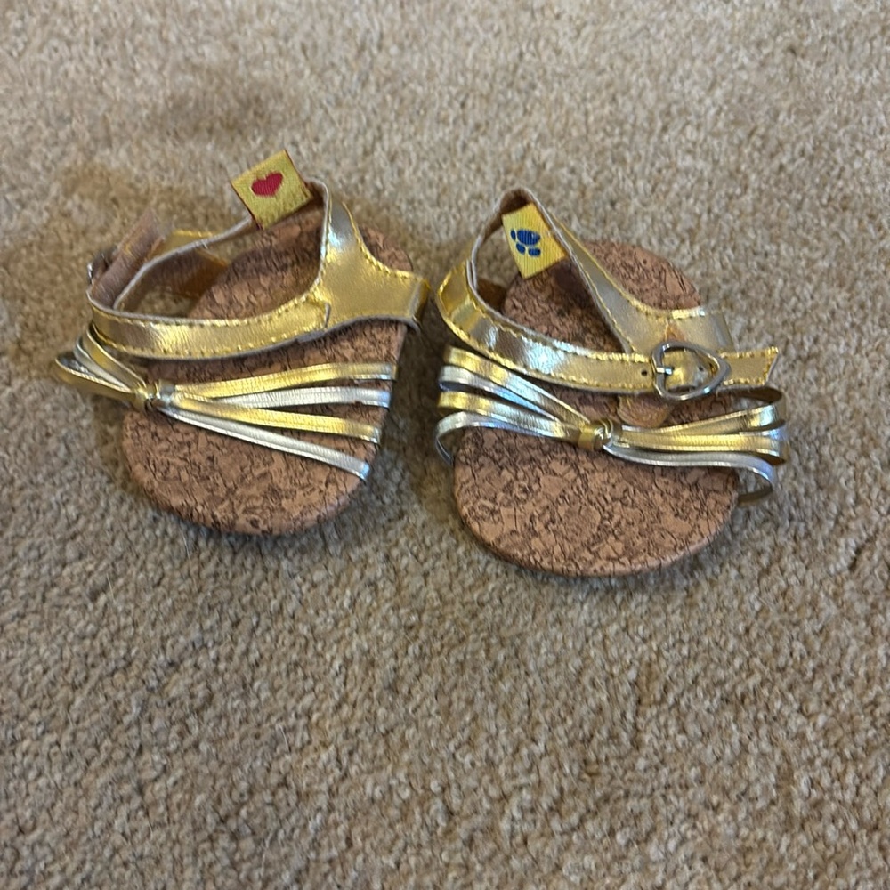 Build A Bear Dress Sandals Shoes Gold Silver Straps Heels Heart Buckle Clothes